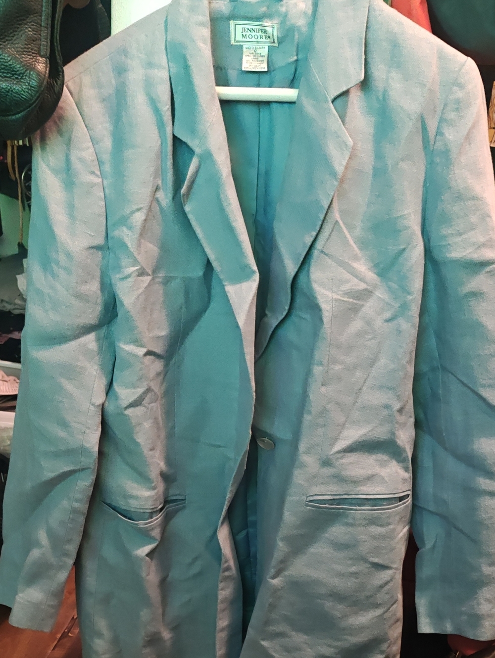 Vintage Jennifer Moore Teal Women's Linen-Blend Blazer
